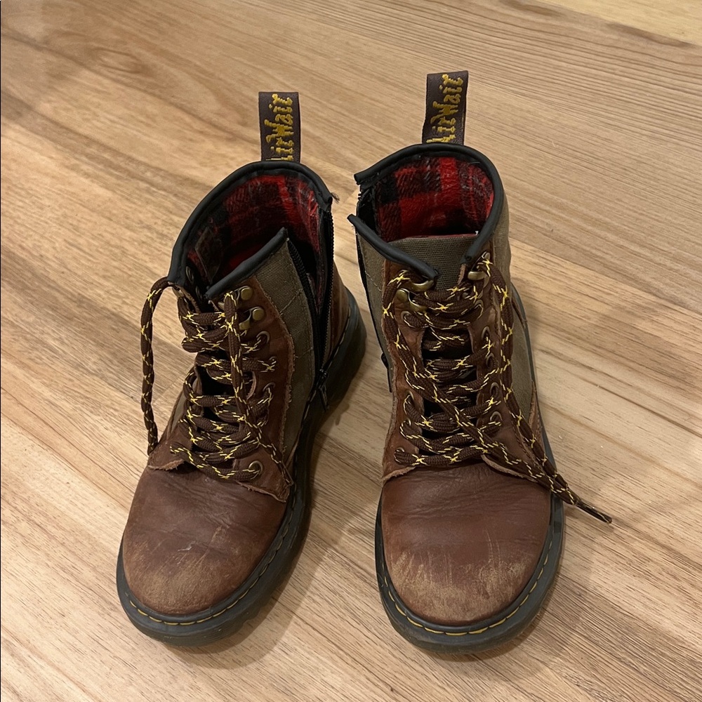 Dr. Martens Kids Brown and Olive Lace-Up Combat Boots